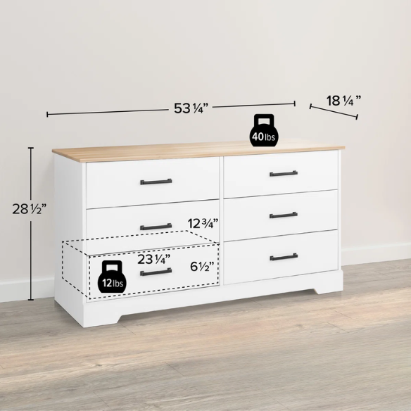 Rustic Modern 6-Drawer 53.25" W Double Dresser with Timeless Farmhouse Charm