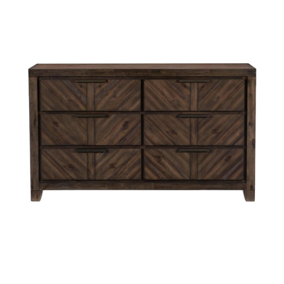 3-Piece Cherry Modern Panel Bedroom Set – Rustic Elegance with V-Matched Planks, Acacia Veneers, and Antiqued Hardware