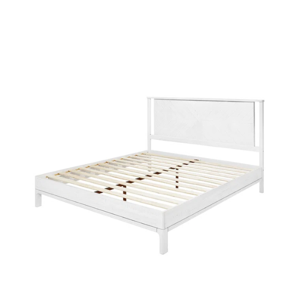 Solid Wood Platform King Size Bed with Headboard and Sturdy Steel Frame, Rustic Design