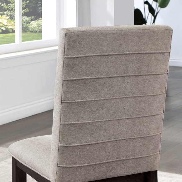Antique Black Wood Side Chairs with Grey Linen Upholstered Seats (Set of 2) – Transitional Padded Dining Chairs for Kitchen or Dining Room
