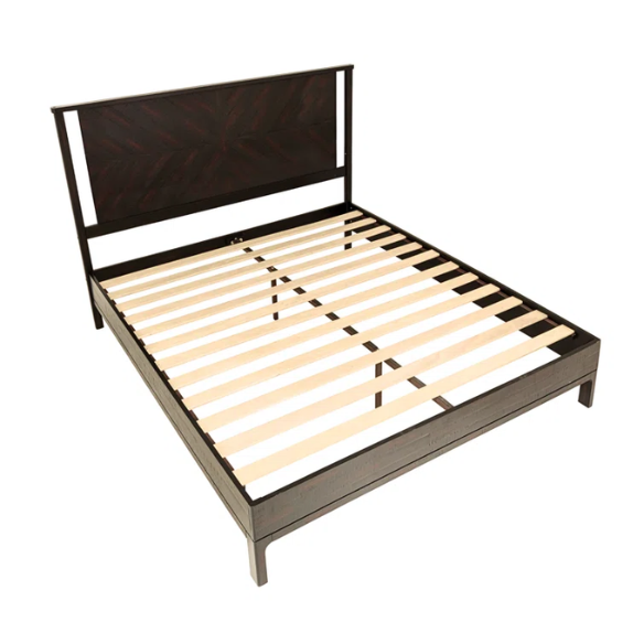 Solid Wood Platform King Size Bed with Headboard and Sturdy Steel Frame, Rustic Design