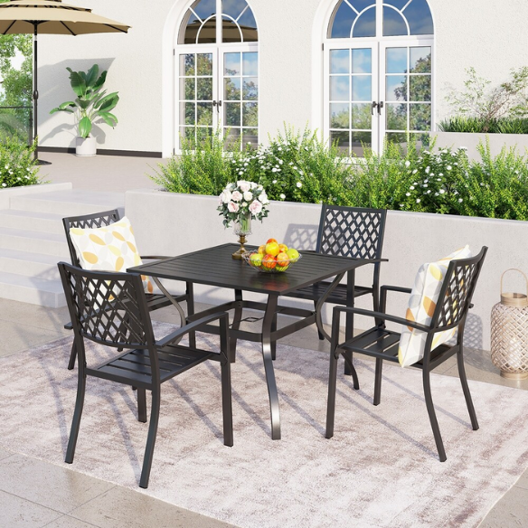 5-Piece E-Coated Metal Outdoor Patio Dining Set with Stackable Chairs – Durable, Comfortable, and Stylish for Your Outdoor Entertaining