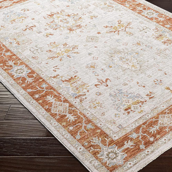 Elegant Oriental Rug – Stain-Resistant, High-Low Pile, Machine Woven with Fringed Detailing