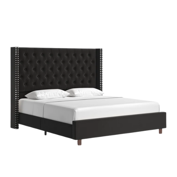 Queen Size Upholstered Velvet Bed – The Epitome of Luxury and Comfort with Majestic 61.4-Inch Extra-High Headboard