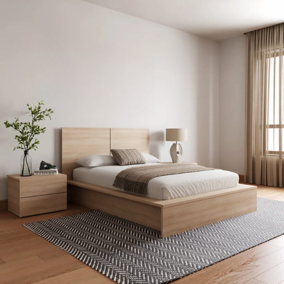 Elegant 3-Piece Wood Bedroom Set – Full Double Size Bed with Stylish Headboard and 2 Matching Nightstands