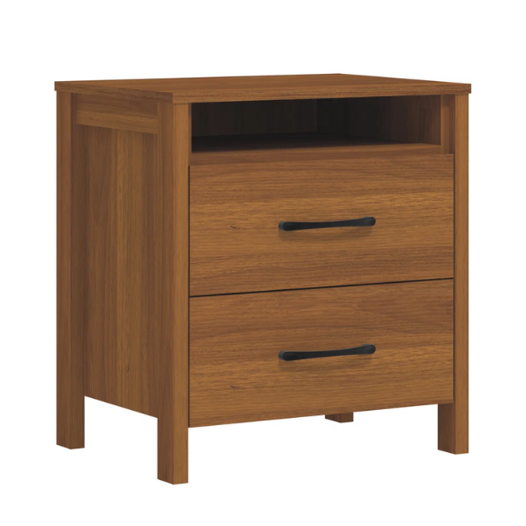 22.7" 2-Drawer Nightstand – Space-Saving Modern Minimalism, Engineered Wood with Clean-Lined Silhouette, Neutral Finish, Open Cubby & 2 Spacious Drawers for Bedroom Storage, Ideal for Tech & Accessories
