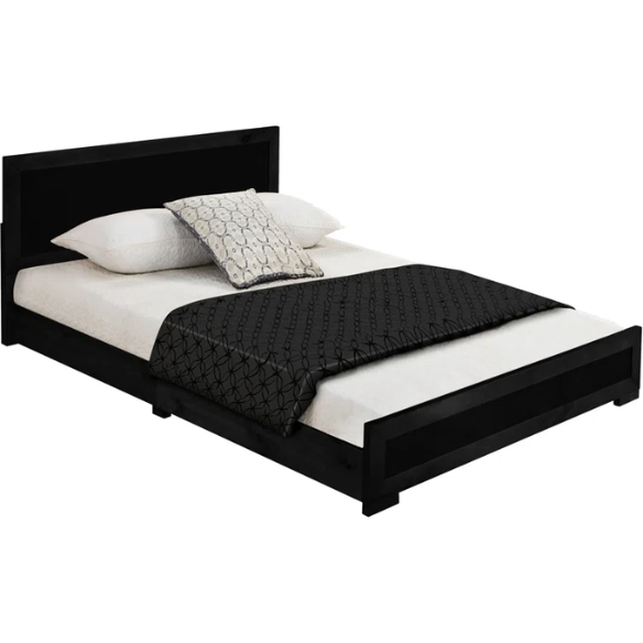 Neutral-Colored Solid Wood Queen Size Low Profile Platform Bed