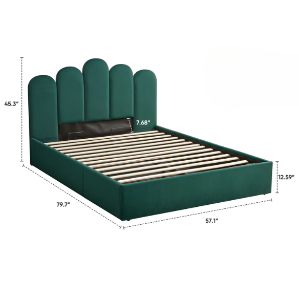 Elegant Hydraulic Velvet Upholstered Platform Bed – Full Double Size with Lift-Up Storage for Ultimate Space Saving