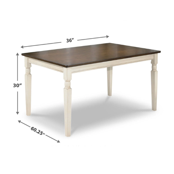 Rectangular Dining Room Table – Elegant White Finish with Rich Brown Top, Sleek Tapered Legs, and Timeless Design