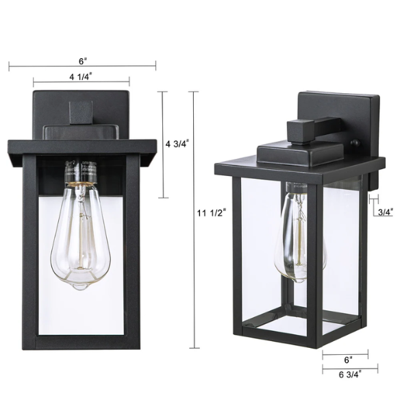 2-Pack 1-Light Black Outdoor Wall Sconces – Modern Rustic Lantern-Style Exterior Wall Lights for Porch, Patio, Garage, and More