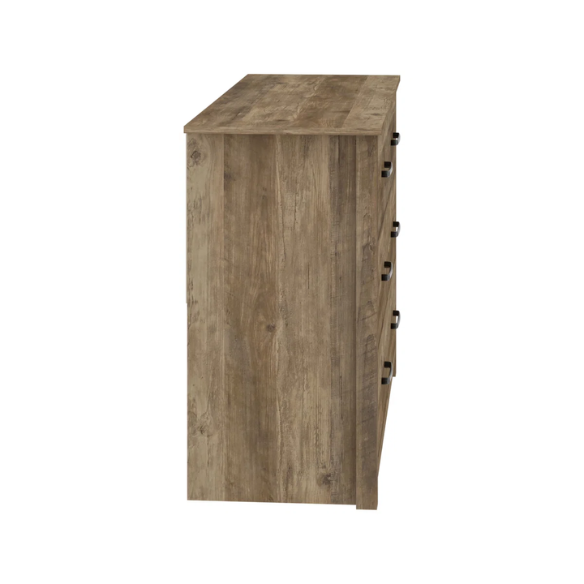 Modern 6-Drawer Double Dresser with Flared Feet and Sleek Black Metal Handles