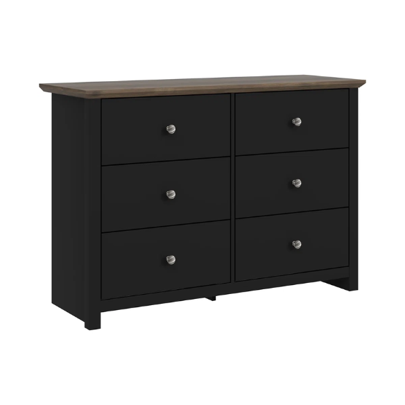 Modern 6-Drawer Double Dresser with Angled Sled Legs and Round Metal Hardware