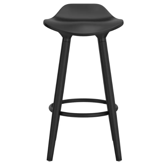 Set of 2 Mid-Century Modern 26" Counter Stools – Stylish ABS Plastic Seat with Wood Accents, Black Finished Legs & Footrest for Contemporary Kitchen or Bar