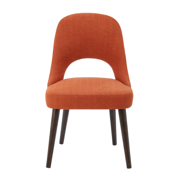 Textured Fabric Dining Side Chairs (Set of 2) – Solid Wood Frame with Mediterranean or Pecan Finish, High-Density Foam Fill & Rounded Back Design