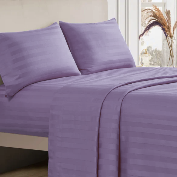 4-Piece Luxury Bed Sheet Set – Fitted & Flat Sheets with Pillowcases | Solid Stripe Bedding for Twin, Full, Queen, King Sizes