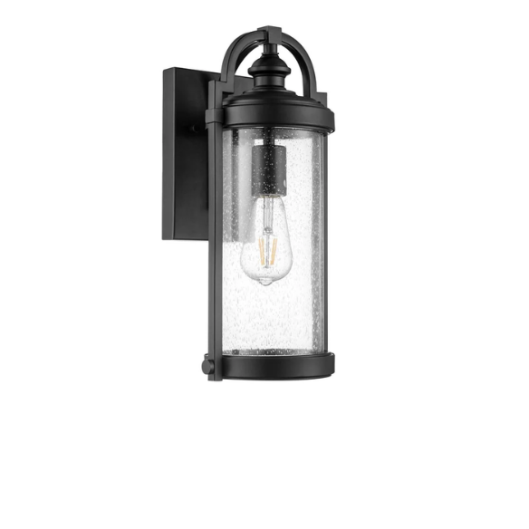 Outdoor Wall Sconce – Light Matte Black Farmhouse Lantern with Seeded Glass for Front Porch or Patio
