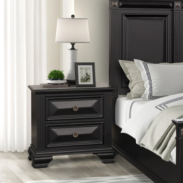 5-Piece King Bedroom Set – Solid Wood Construction with Muted Silver Accents, Fluted Pilasters, French Bracket Foot Bases, and Elegant Dovetail Drawer Detailing for Timeless Sophistication