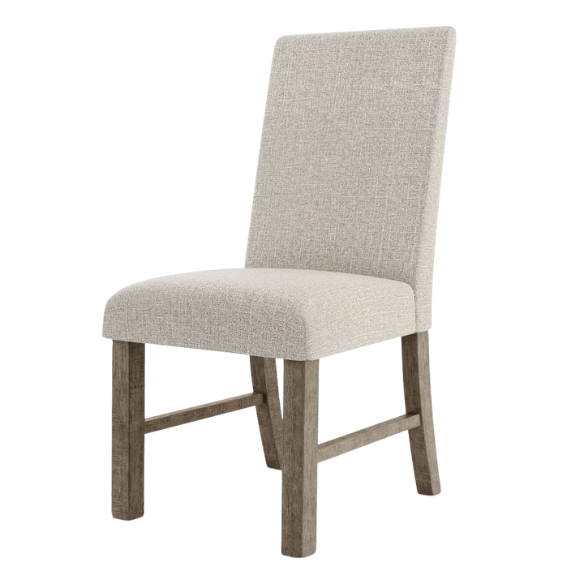 Modern Farmhouse Grey Upholstered Side Dining Chairs (Set of 2) – Neutral Fabric Seating with Wood Frame