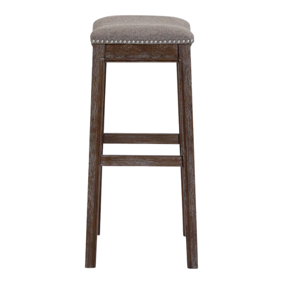 Saddle-Seat Wood Bar Stool with Upholstered Seat – Stylish and Durable Bar Stool in Distressed Espresso Finish