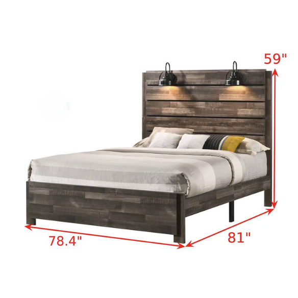 Rustic Dark Grey Weathered 6-Piece Platform Bedroom Set with Bold Black Hardware – Frame-Style Design, Metal-on-Metal Drawer Guides, and Sturdy Construction