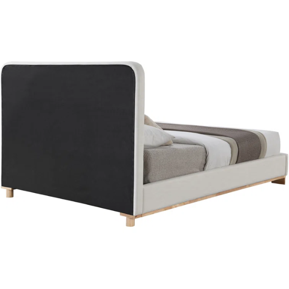 Luxurious Linen Textured Fabric King Size Upholstered Panel Bed with Solid Wood Base