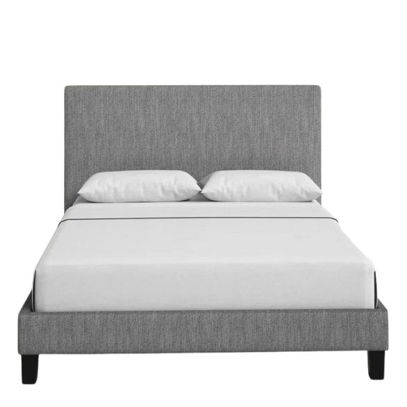 Solid Colored Linen Upholstered Queen Size Standard Bed