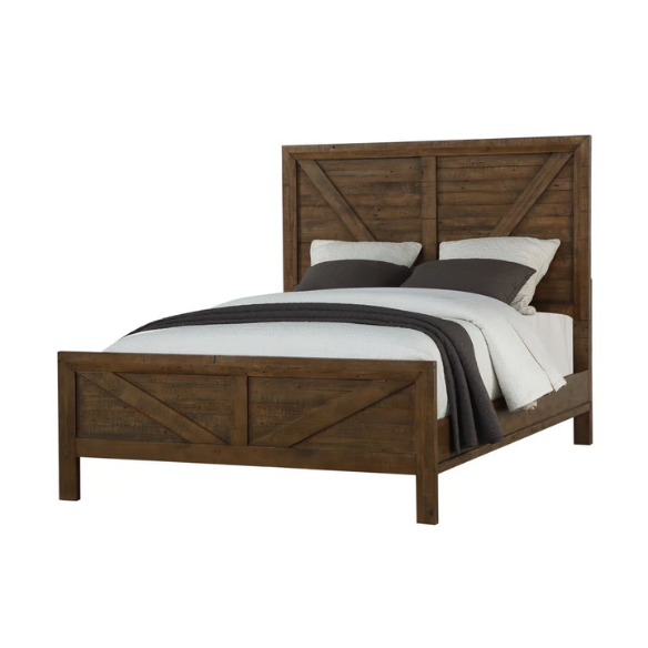 Rugged and Weathered 5-Piece King Bedroom Set – Solid Pine Wood Frame with Dark Brown Finish, Ball-Bearing Glide Drawers, Weathered Steel Hardware, and Ample Storage