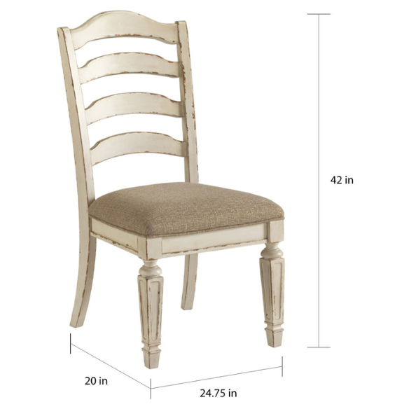 Rustic White Ladder Back Dining Chairs (Set of 2) – Farmhouse Style Wood Side Chairs with Upholstered Seats
