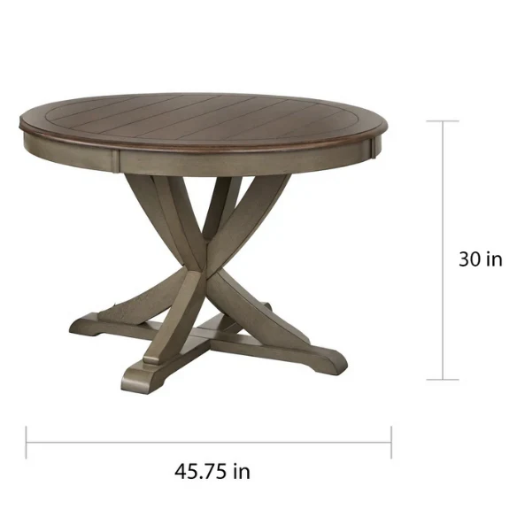 Country-Style 3-Piece Dining Set – Round Beadboard Table with X-Base and Geometric Back Chairs