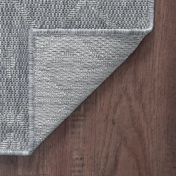 Boho-Inspired Greyish Blue & Ivory Geometric Rug – Fade & Stain-Resistant, Low-Pile, Perfect for High-Traffic Indoor/Outdoor Spaces