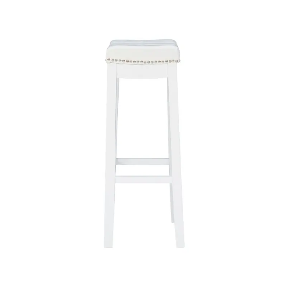 Backless Upholstered Counter Stool – Sturdy Wood Frame, Faux Leather Seat with Nailhead Trim & Double-Needle Stitching for Stylish and Durable Seating