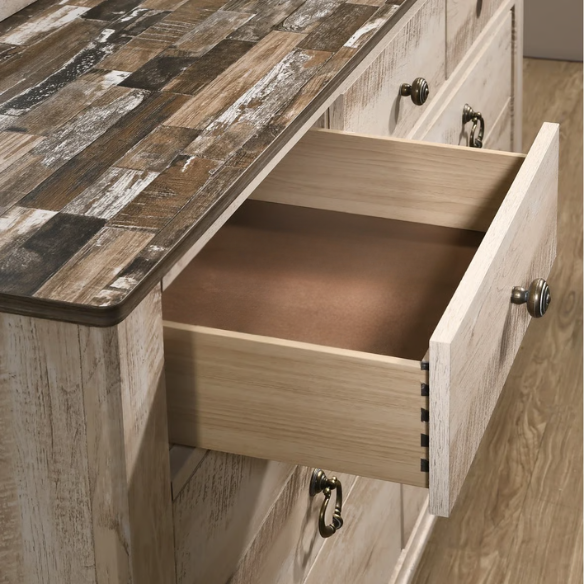 Rustic and Refined 6-Piece Contemporary Driftwood King Bedroom Set with Dovetail Construction and Antique-Inspired Distressed Finish