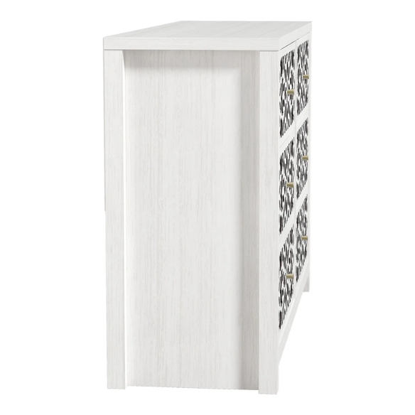 Boho-Inspired 45.4" 6-Drawer Dresser with Distressed Finish and Openwork Floral Details