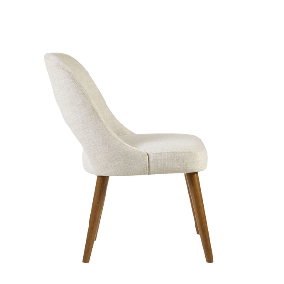 Textured Fabric Dining Side Chairs (Set of 2) – Solid Wood Frame with Mediterranean or Pecan Finish, High-Density Foam Fill & Rounded Back Design