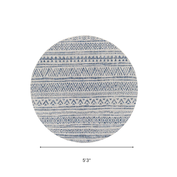 Striped Geometric Area Rug – Blue & Cream White, Durable Polypropylene, Low-Pile Design for High-Traffic Indoor/Outdoor Spaces