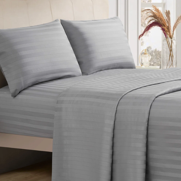 4-Piece Luxury Bed Sheet Set – Fitted & Flat Sheets with Pillowcases | Solid Stripe Bedding for Twin, Full, Queen, King Sizes