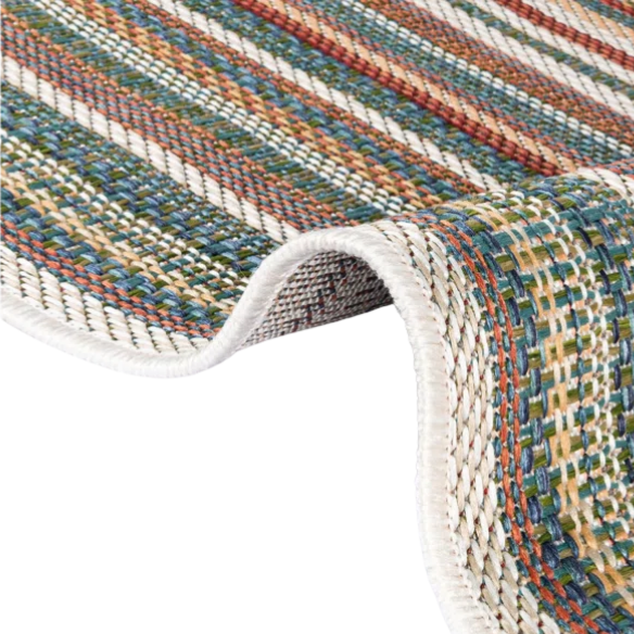 Coastal-Inspired Geometric Rug – Fade & Stain-Resistant, Green & Orange Pattern, Ideal for Indoor/Outdoor Use