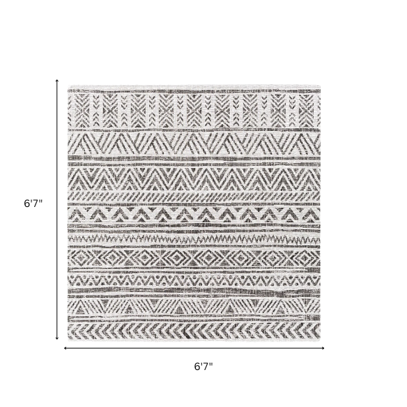 Striped Geometric Area Rug – Charcoal & Off-White, Durable Polypropylene, Low-Pile Design for High-Traffic Indoor/Outdoor Spaces