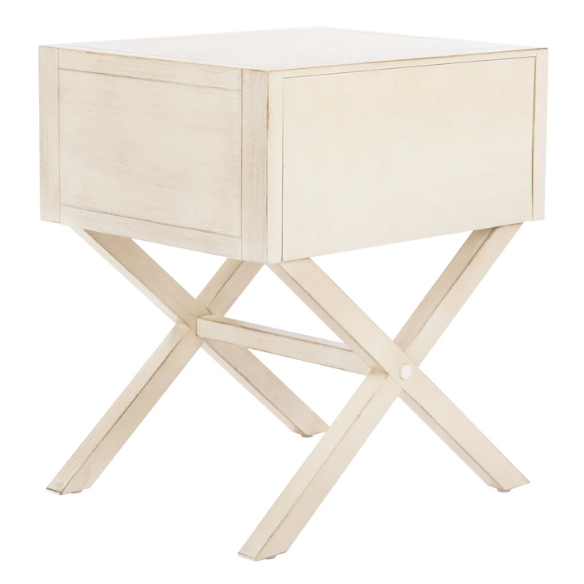 1-Drawer Nightstand – Classic Campaign Style with Contemporary Chic, Acacia Wood Frame, Cross-Base Design, Bold Finish, Gold Drawer Pull, Perfect for Modern Bedrooms