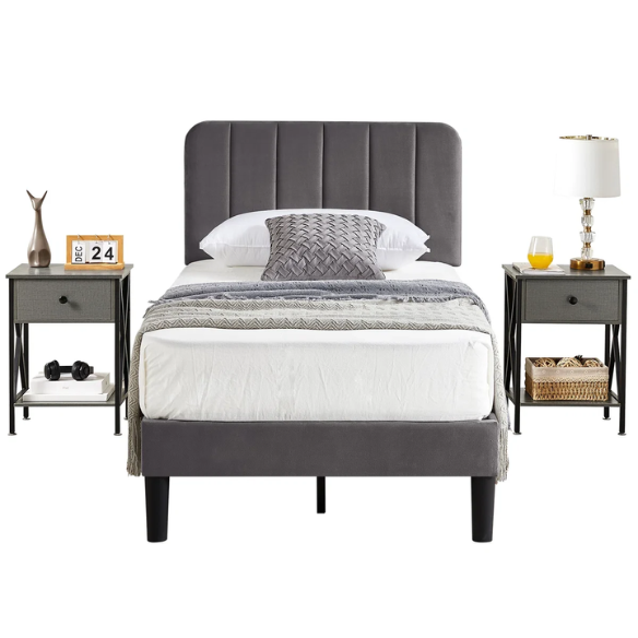 Elegant Grey Luxury Twin Bedroom Set: Exquisite 3-Piece Collection for a Stylish and Sophisticated Space