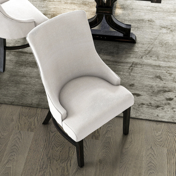 Beige Upholstered Farmhouse Dining Chairs with Black Wooden Legs (Set of 2) – Padded Comfort Seating for Kitchen or Dining Room