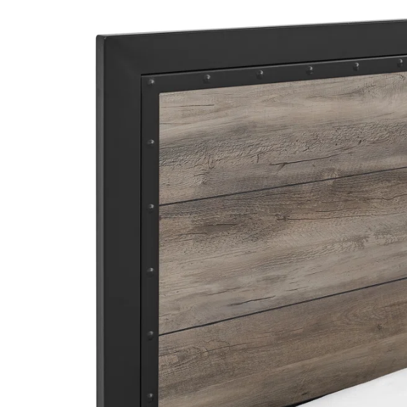 Rustic Industrial Queen Size Bed with Wood-Look Center – Sturdy and Stylish Design