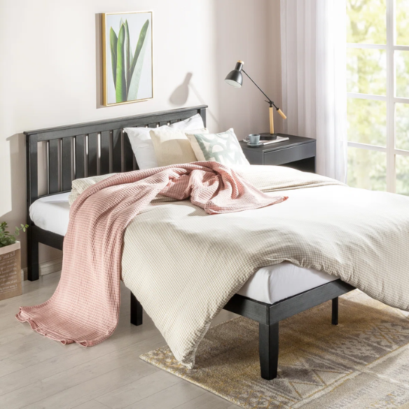 Durable Solid Wood Slat Bed – Full/Double Size with Timeless Design and Sturdy Construction