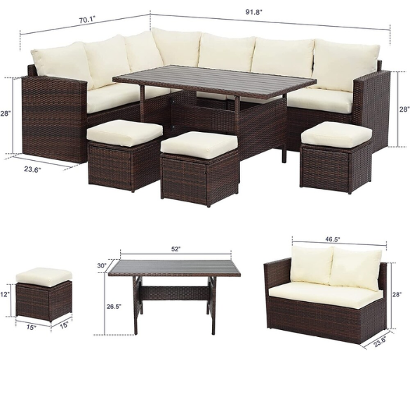 All-Weather Wicker Patio Furniture Set | Stylish Conversation Set with Cushioned Seats and Pillows | Perfect Outdoor Dining Solution
