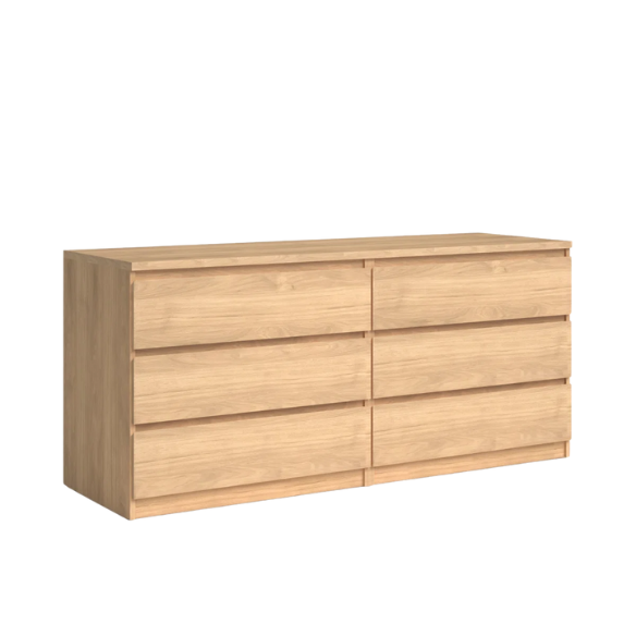 Versatile 60.5" 6-Drawer Double Dresser with Smooth Metal Glides and Clean-Lined Silhouette