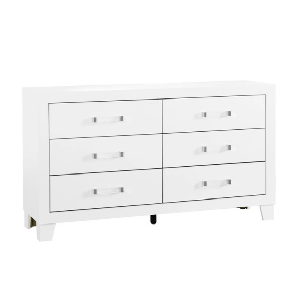 5-Piece White King Bedroom Set with LED-Backlit Upholstered Headboard, Modern Acrylic Hardware, and Plush Comfort