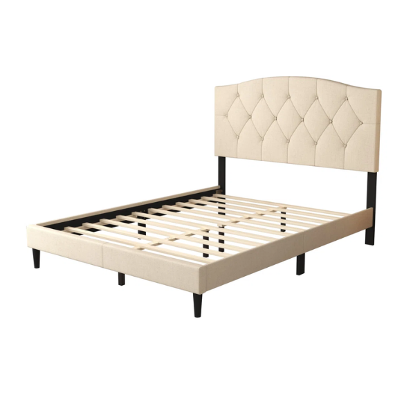 Modern Button-Tufted Queen Size Upholstered Platform Bed with Sleek Design