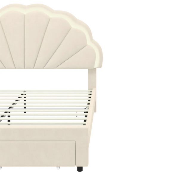 Floral-Inspired Queen Size Upholstered LED Bed Frame with Luxury Velvet, Drawer, and Adjustable Headboard