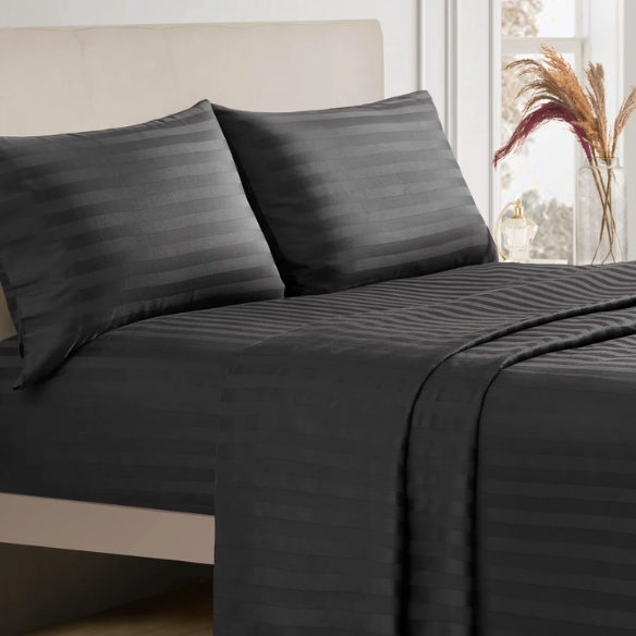 4-Piece Luxury Bed Sheet Set – Fitted & Flat Sheets with Pillowcases | Solid Stripe Bedding for Twin, Full, Queen, King Sizes
