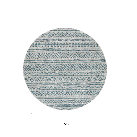 Striped Geometric Area Rug – Aqua & Taupe, Durable Polypropylene, Low-Pile Design for High-Traffic Indoor/Outdoor Spaces